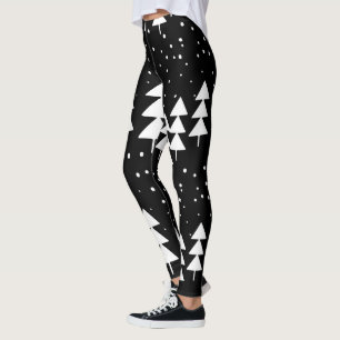 Leggings Noël scandinave mignon Arbres noirs et blancs