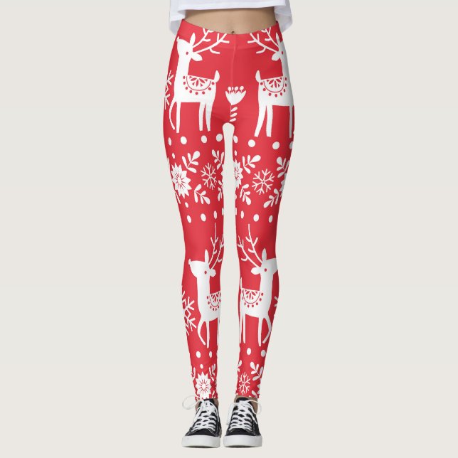 Leggings Noël scandinave : Snowflakes & Deer (Devant)