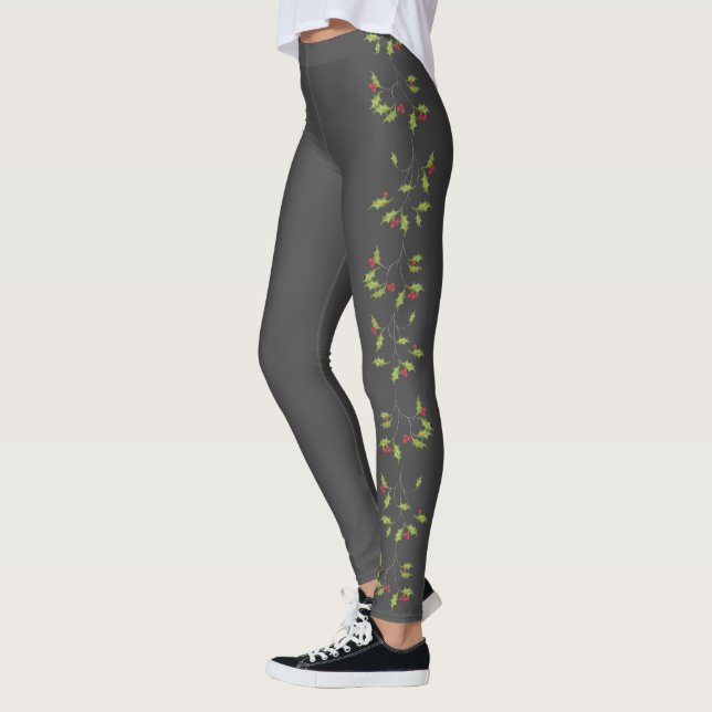 Leggings Noël stylé Holiday Holly Berries mignonne (Gauche)