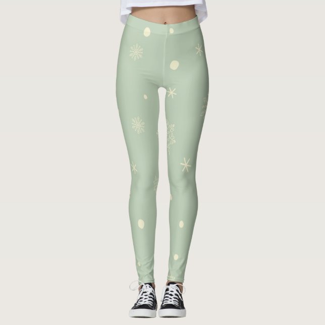 Leggings Noël Vacances Esthétique Flocon de Neige Mousse Ve (Devant)