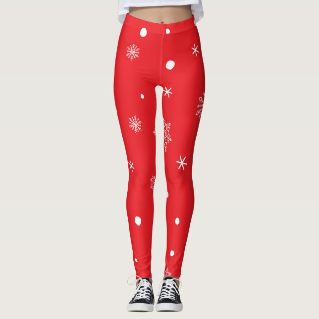 Leggings Noël Vacances Esthétique Flocon Rouge (Devant)