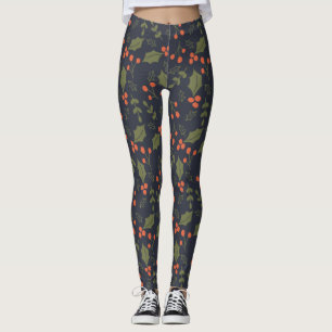 Leggings Noël Vacances Modernes Foliage Holly Green