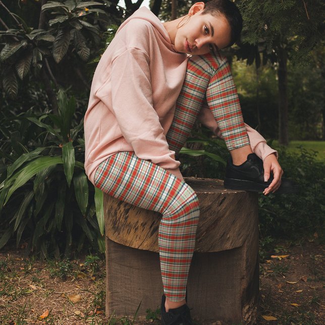 Leggings Noël Vacances Simple Russe Rouge Vert Plaid (Holiday red and green classic plaid pattern.)