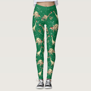 Leggings Noël vert Dinosaur Père Noël
