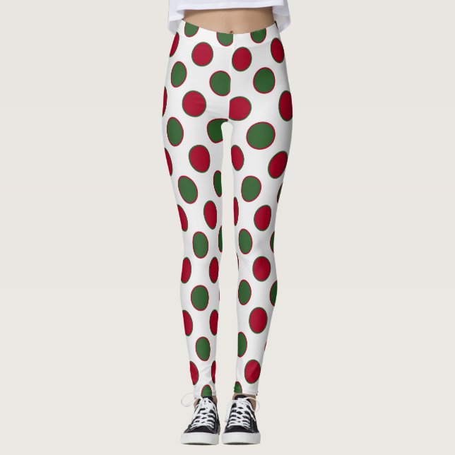 Leggings Noël Vert Rouge Pois sur blanc (Devant)