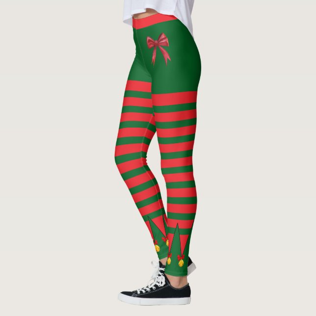 Leggings Noël Vintage Elf Rayé Rouge Vert (Gauche)