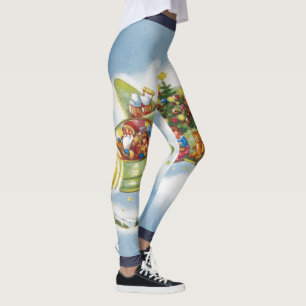 Leggings Noël vintage, le Père Noël pilotant un avion