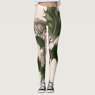 Leggings Noël vintage, plante de houx avec des baies rouges
