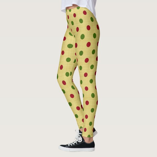 Leggings Noëls rouges et verts Retro Polka Dot (Gauche)