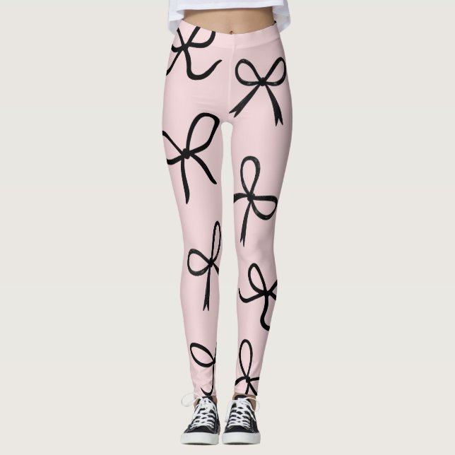 Leggings Nœuds Noirs Mignons et Tendance Rose (Devant)
