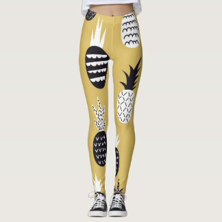 Leggings Noir, ananas blanc, arrière - plan jaune