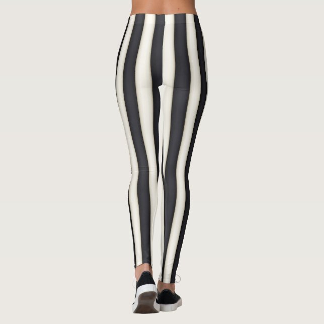 Leggings Noir & Antique Blanc Vertical Stripes Drôle (Dos)