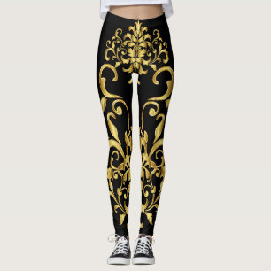 Leggings Noir avec détailler de motif de damassé d'or