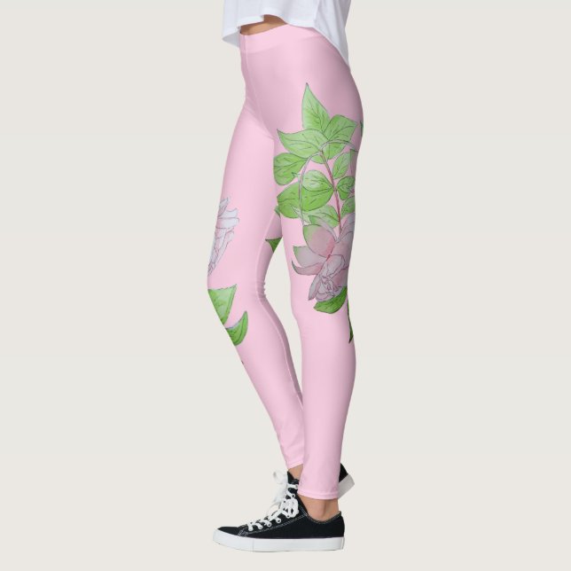 Leggings noir avec fleurs roses audacieuses motif floral (Gauche)