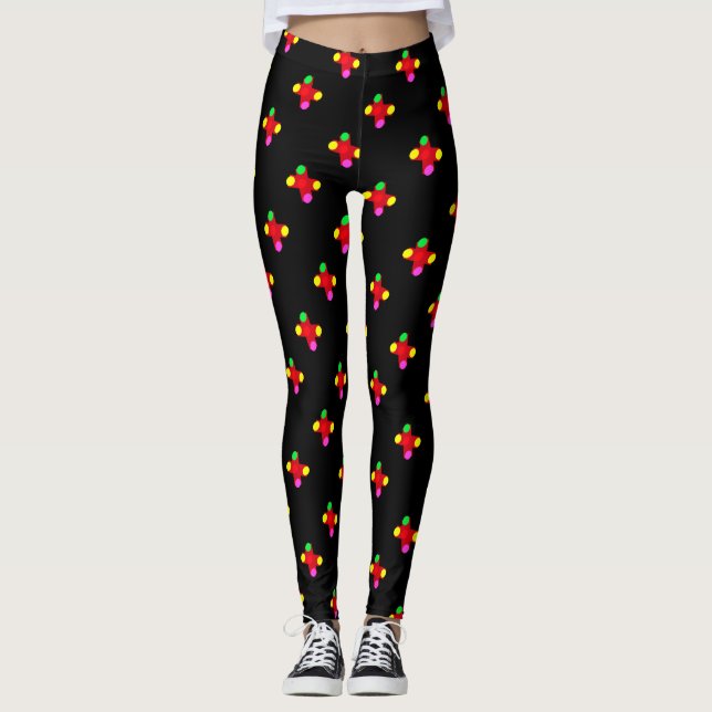 Leggings Noir avec grandes formes et couleurs (Devant)