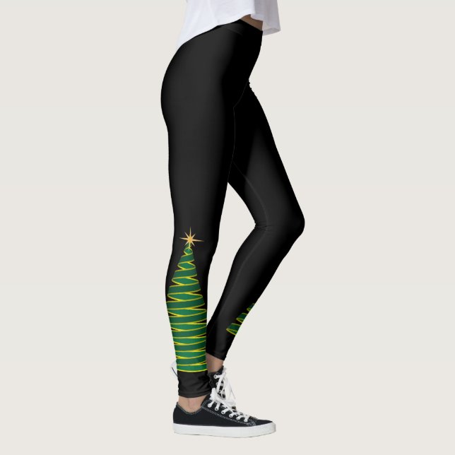 Leggings Noir avec pattes d'arbre de Noël vert (Droite)