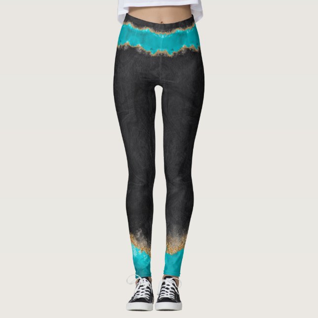 Leggings Noir avec Turquoise et or (Devant)