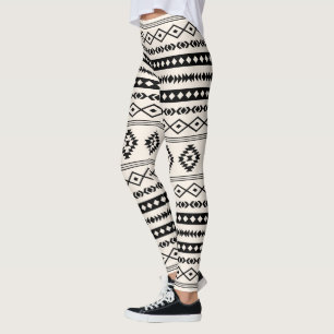 Leggings Noir aztèque sur Motif de motifs mélangés à la crè
