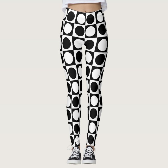 Leggings Noir blanc À damiers Pois (Devant)