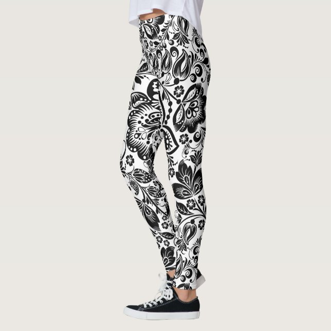 Leggings Noir & Blanc Baroque Floral Damas (Gauche)