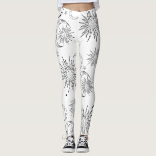 Leggings Noir & Blanc Fantaisiste Soleil Lune & Étoiles
