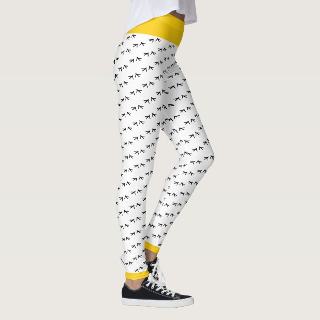 Leggings Noir & Blanc Fou Poulet Pied Imprimés Pop Jaune (Droite)
