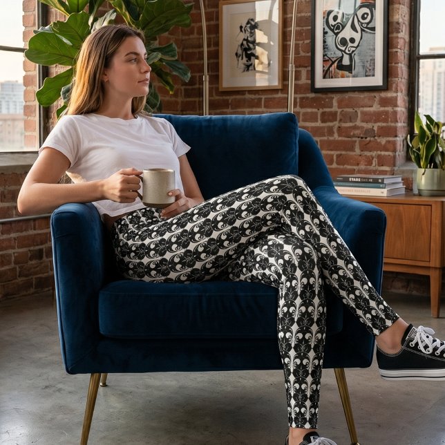 Leggings Noir & Blanc Gothique Fleur-de-Lis (Créateur téléchargé)