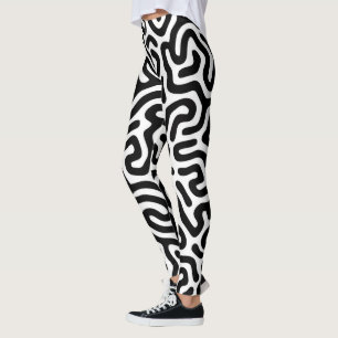 Leggings noir blanc labyrinthe ligne motif mode décoratif