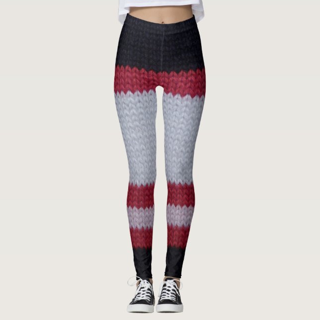 Leggings Noir blanc rouge : Motif en tissu lainé nui (Devant)