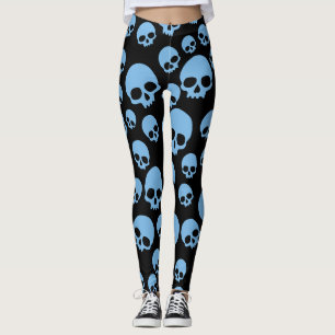 Leggings Noir bleu de motif aléatoire de crâne