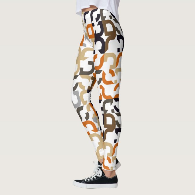 Leggings Noir Brown Beige Orange Midsiècle Art Motif (Gauche)