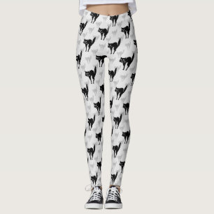 Leggings Noir Chat Shadow Silhouette Motif Design