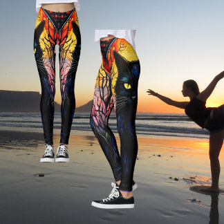 Leggings Noir Chat Verre Trait Rouge Éffrayant Yoga