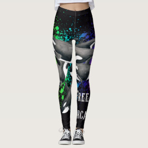 Leggings Noir d'éclaboussure d'aquarelle de baleines