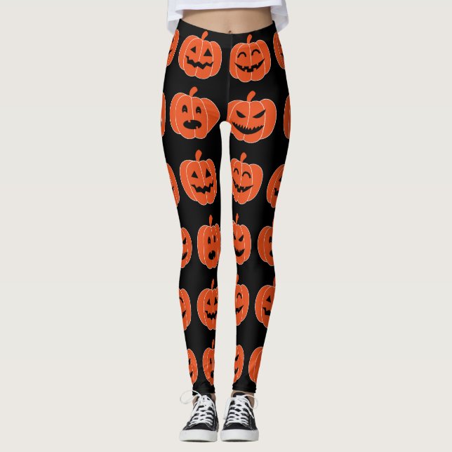 Leggings Noir éffrayant de Jack-o'-lantern de citrouille de (Devant)