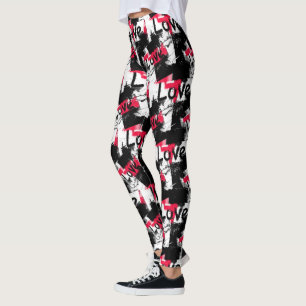 Leggings Noir et blanc avec taches rouges amour motif