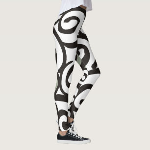 Leggings Noir et blanc de motif de spirales + votre backgr.