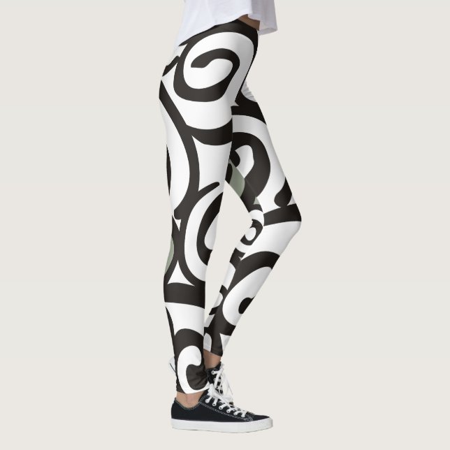 Leggings Noir et blanc de motif de spirales + votre backgr. (Droite)