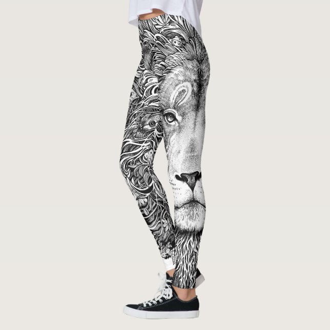 Leggings Noir et blanc guêtres lion de schéma (Gauche)