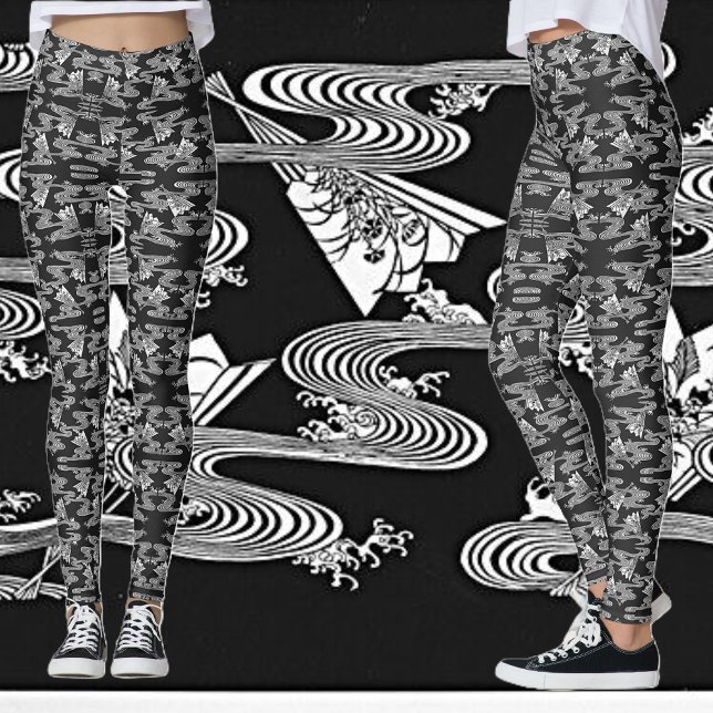 Leggings Noir et blanc "Motif japonais des fans" (Créateur téléchargé)
