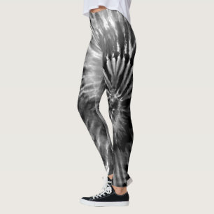 Leggings Noir et blanc Psychédélique Starburst Tie Dye