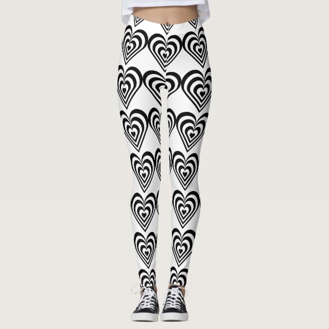 Leggings noir et blanc pulsating zèbre coeurs amour (Devant)