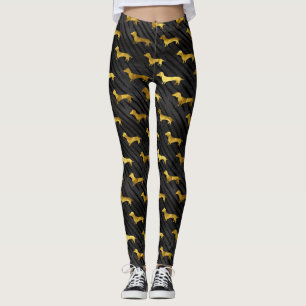 Leggings Noir et motif de teckel d'or