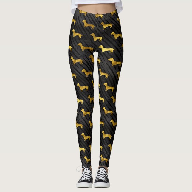 Leggings Noir et motif de teckel d'or (Devant)