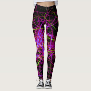 Leggings noir et néon violet rose et jaune
