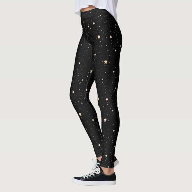 Leggings Noir et or étoile Motif de nuit Noël (Gauche)