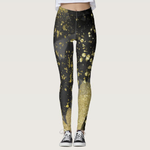 Leggings Noir et or paillettes glam grunge éclaboussure mod