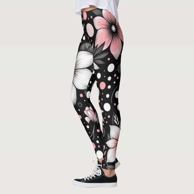 Leggings Noir et rose chic noir (Gauche)