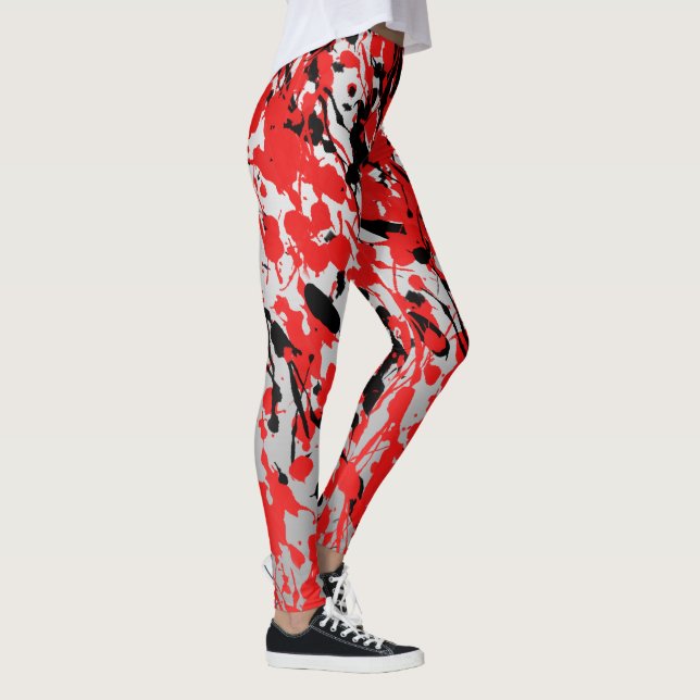 Leggings Noir et rouge Abstrait éclaboussure et goutte (Droite)