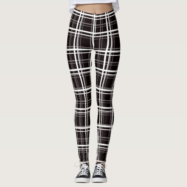 Leggings Noir Fenêtre Plaid Grid Stripes Design Motif (Devant)